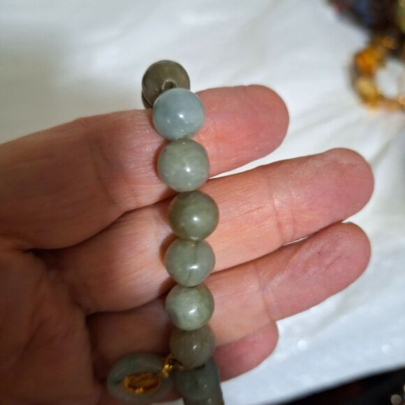 A Green Stone Stretchy Bracelet Good Luck Charm Thai Naga Eye Bead Tube - Picture 7 of 9